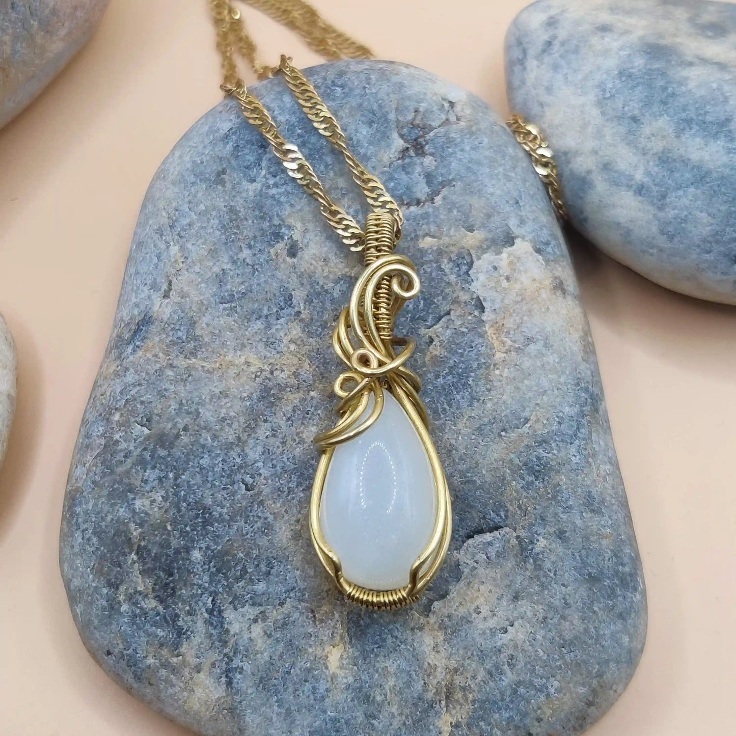 Anala - White Moonstone Necklace - 002 SA1 By Sanguine Aura Handcrafted Jewellery