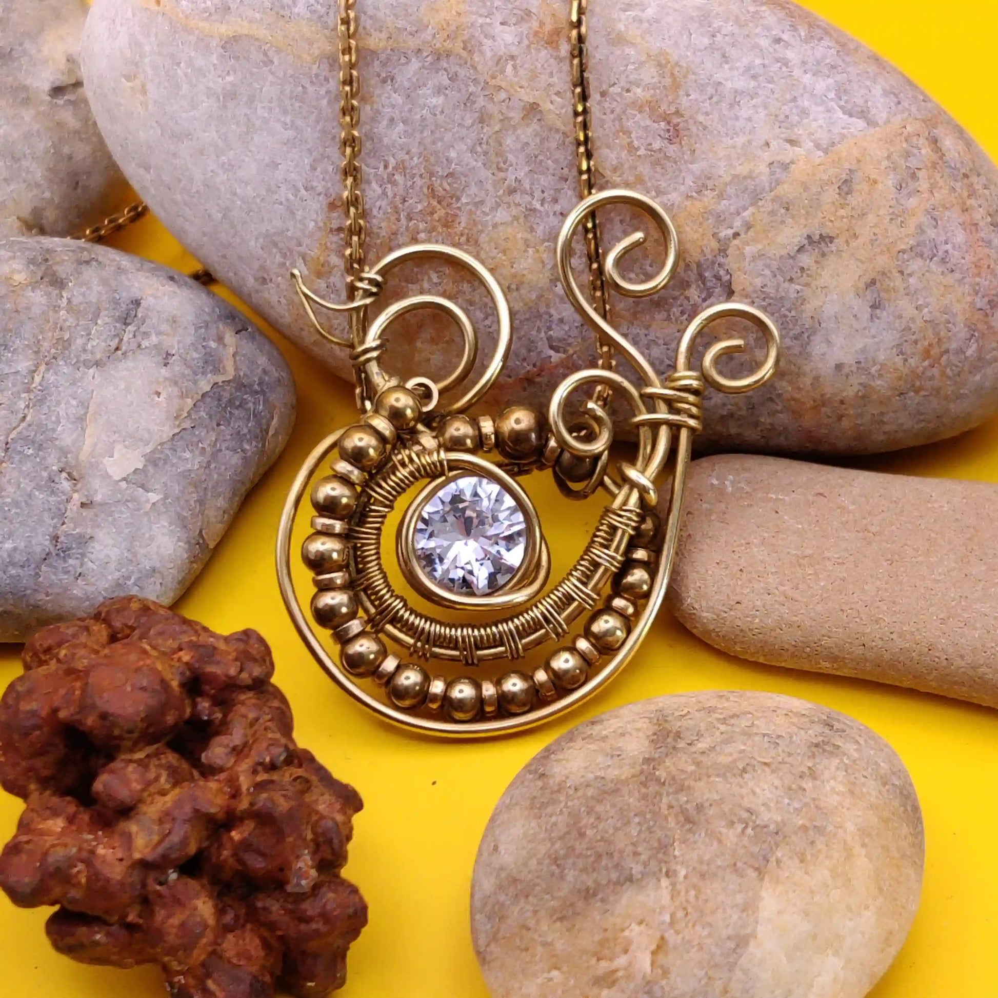 Anvith - Cubic Zirconia Necklace By Sanguine Aura Handcrafted Jewellery. Healing Benefits Of Pink Cubic zirconia  - Focus, Clarity, Purity, Innocence.