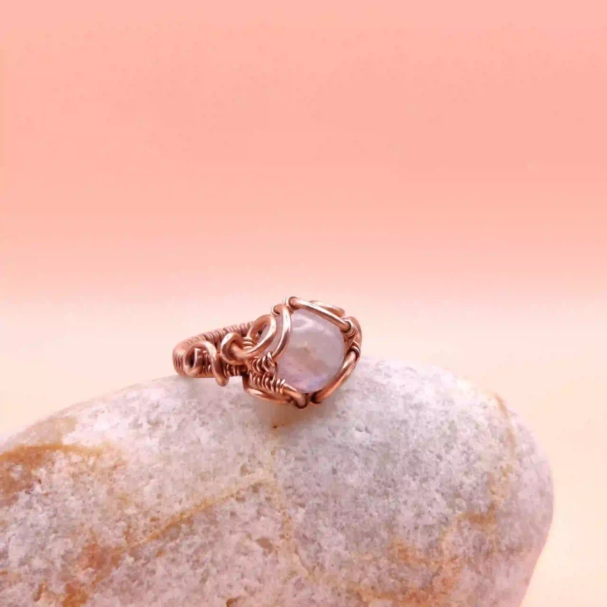 Anya- Rainbow Moonstone Ring SA3 By Sanguine Aura Handcrafted Jewellery