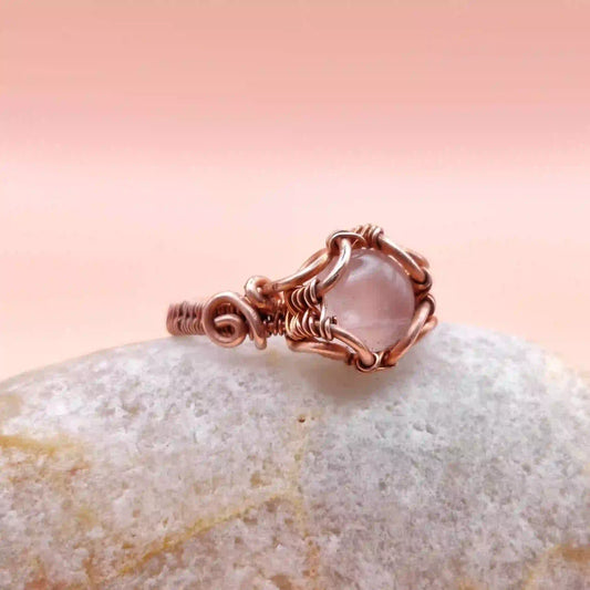 Anya- Rose Quartz Ring By Sanguine Aura Handcrafted Jewellery