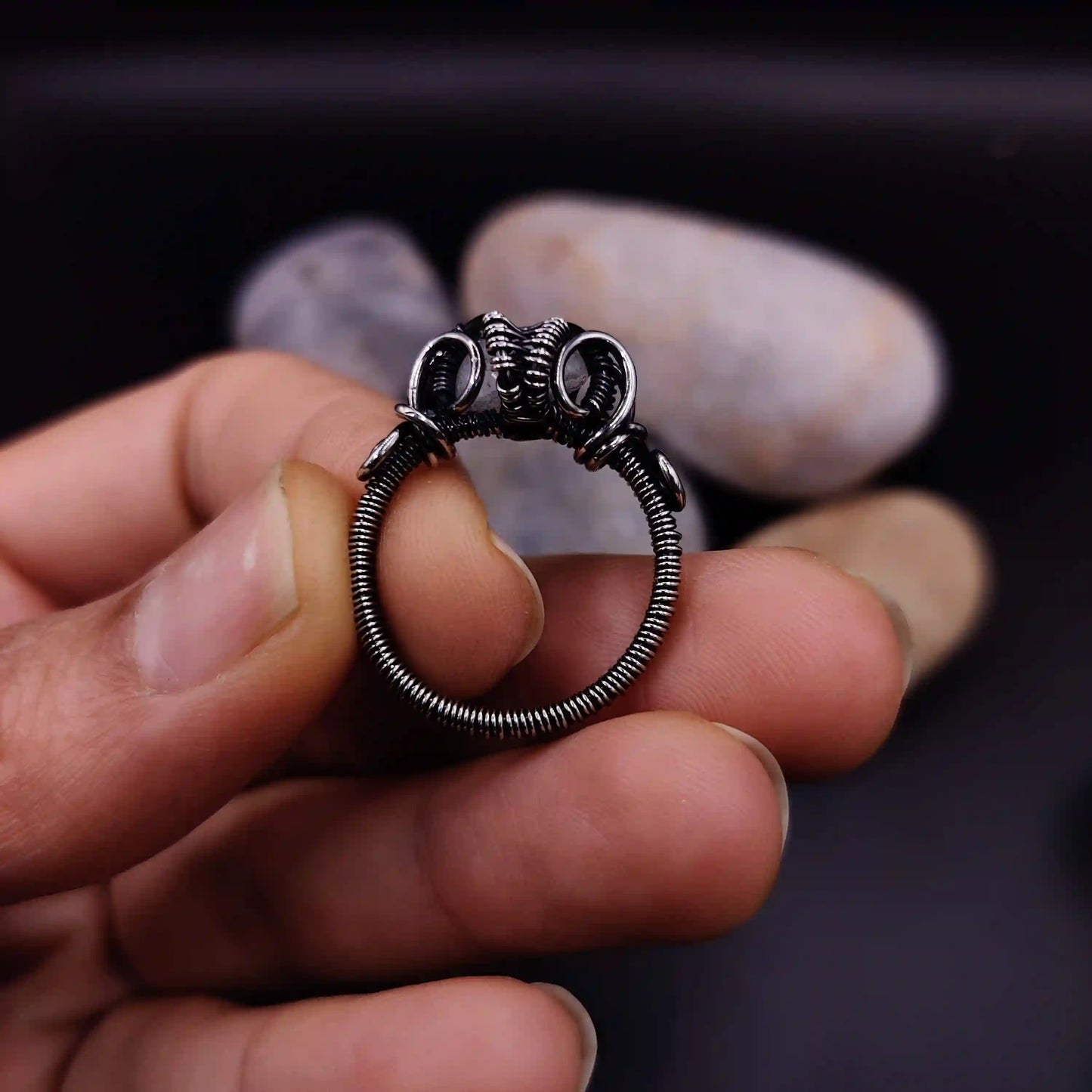 Anya - Rainbow Moonstone Ring SA1 By Sanguine Aura Handcrafted Jewellery