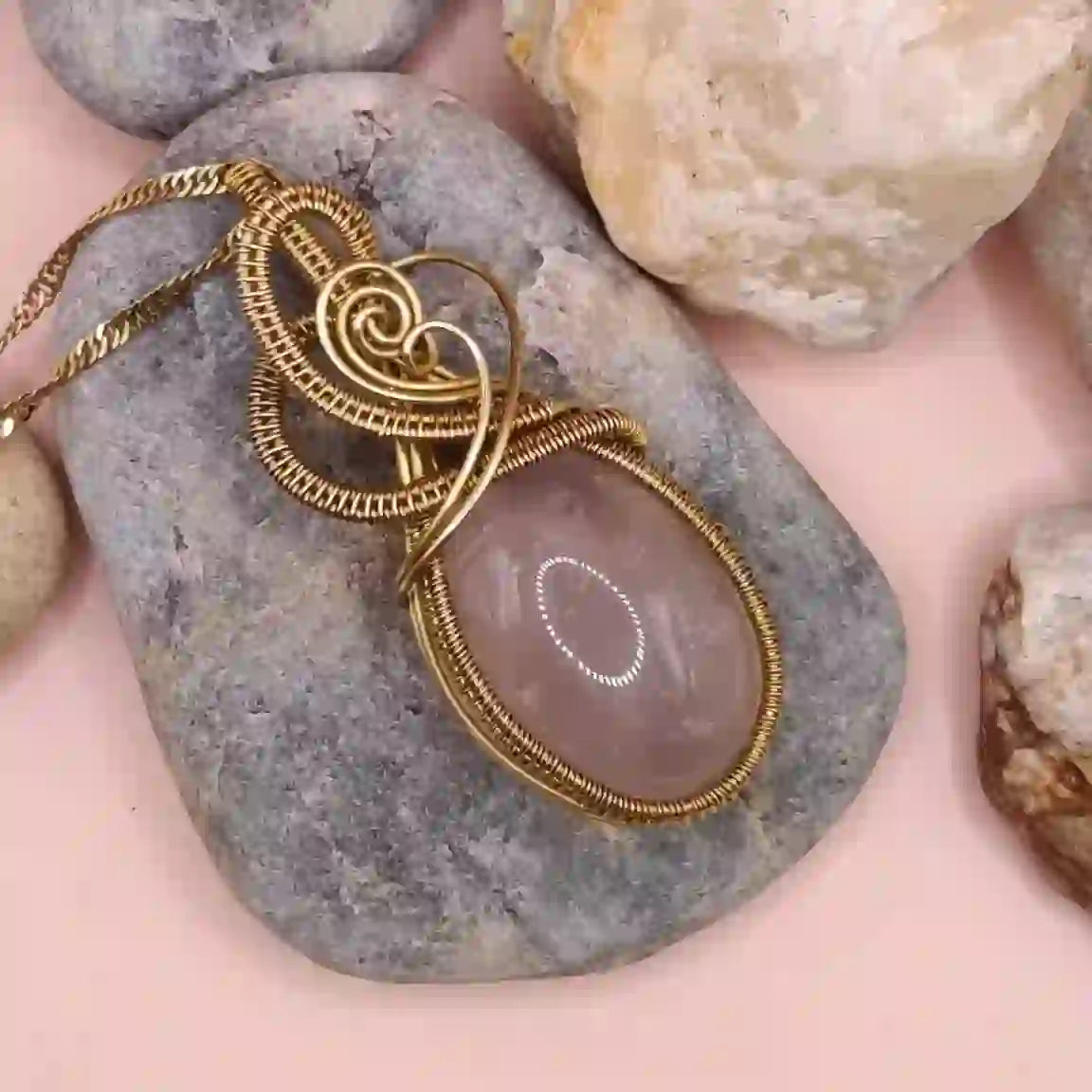 Avni Rose Quartz Necklace – 003 By Sanguine Aura Handcrafted Jewellery