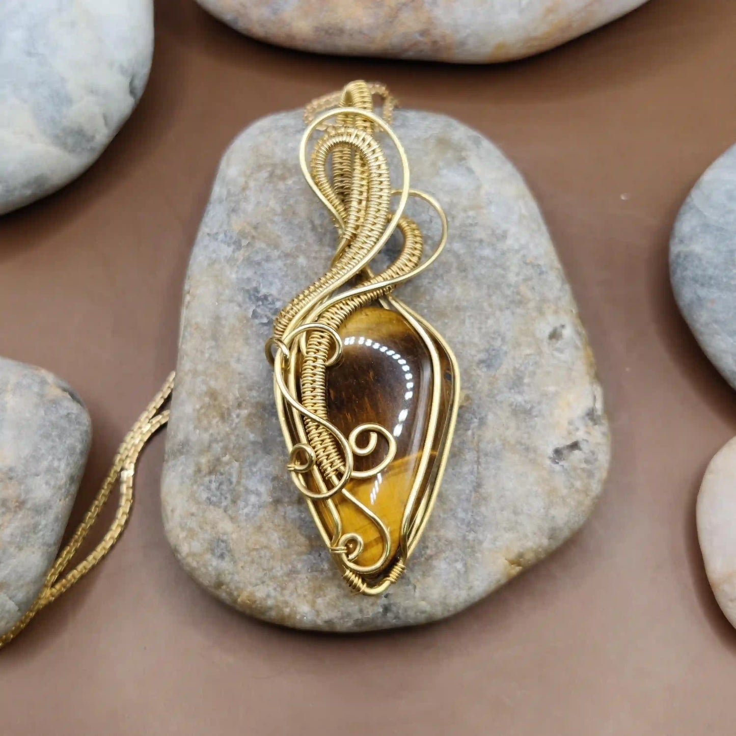 Ayaan - Tiger's Eye Necklace 001 By Sanguine Aura Handcrafted Jewellery. Healing Benefits of Tiger's Eye - Confidence, Focus, Clarity, Courage.