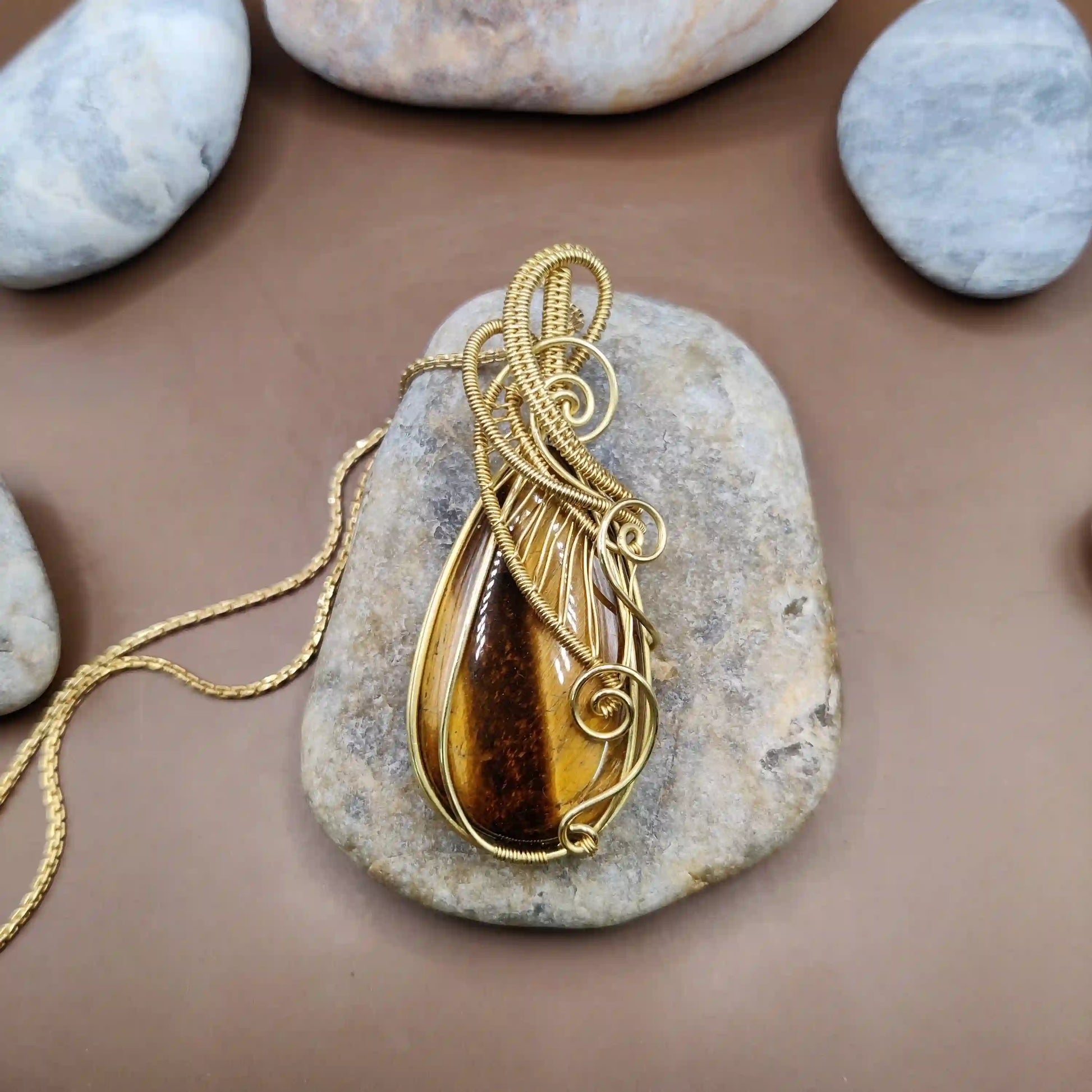 Ayaan - Tiger's Eye Necklace 004 By Sanguine Aura Handcrafted Jewellery. Healing Benefits of Tiger's Eye -  Confidence, Focus, Clarity, Courage.