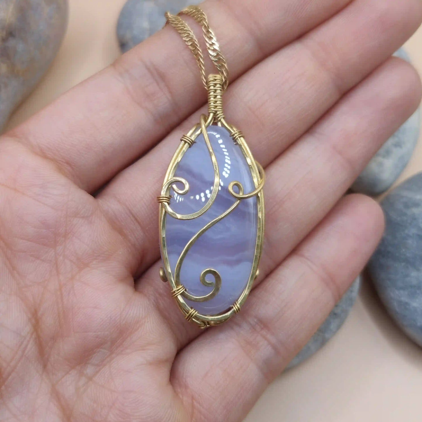 Bani - Blue-Lace Agate Necklace By Sanguine Aura Handcrafted Jewellery