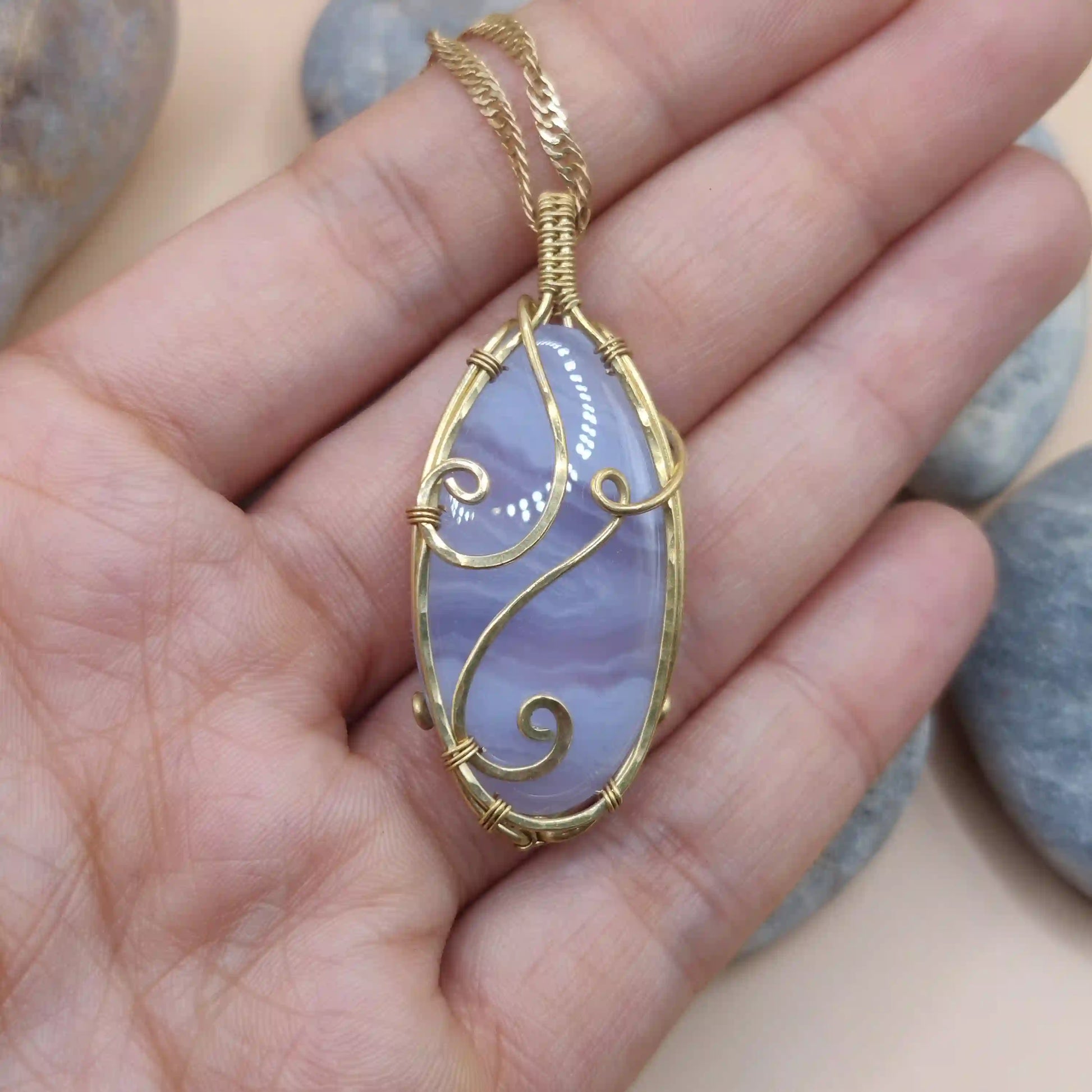 Bani - Blue-Lace Agate Necklace By Sanguine Aura Handcrafted Jewellery