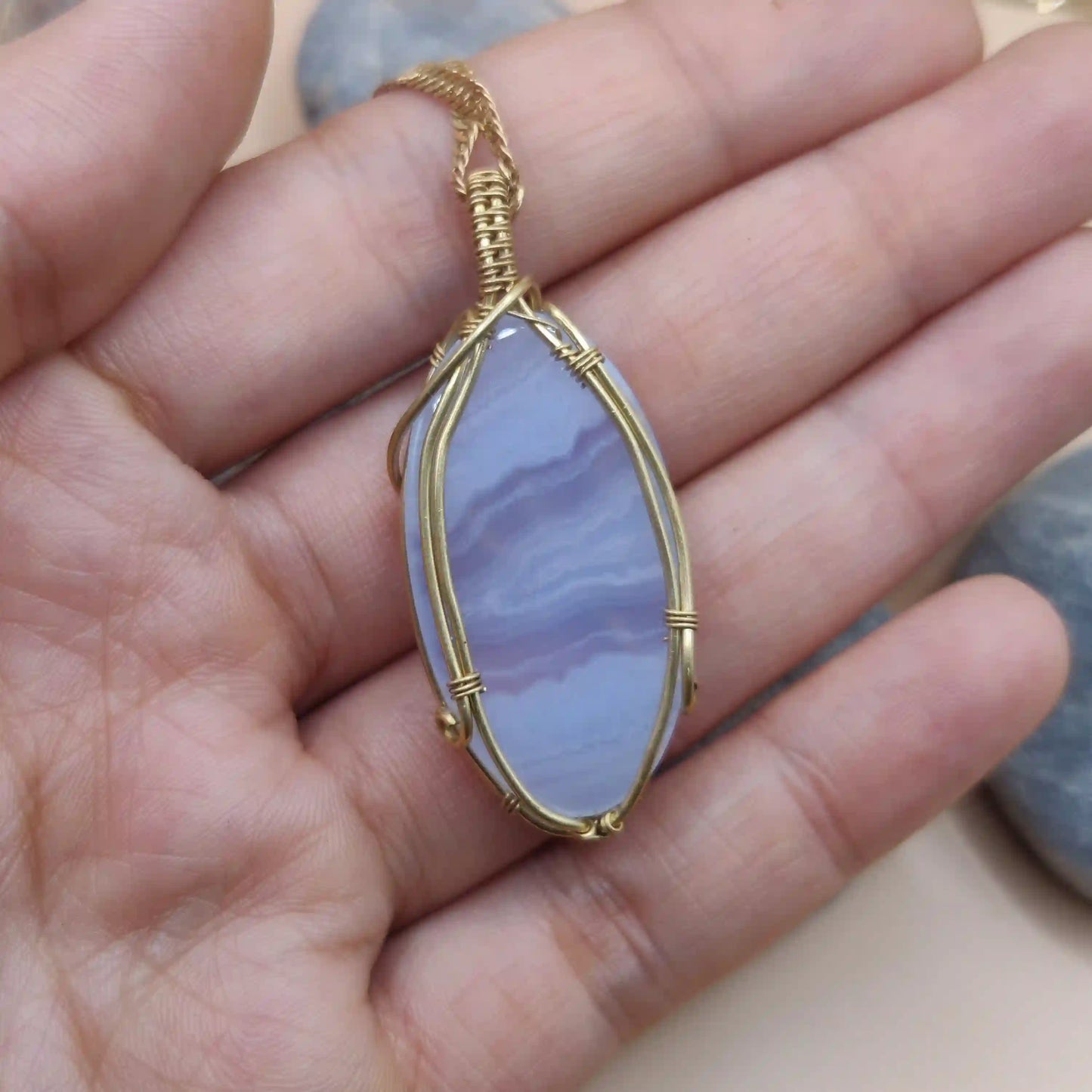 Bani - Blue-Lace Agate Necklace SA2 By Sanguine Aura Handcrafted Jewellery