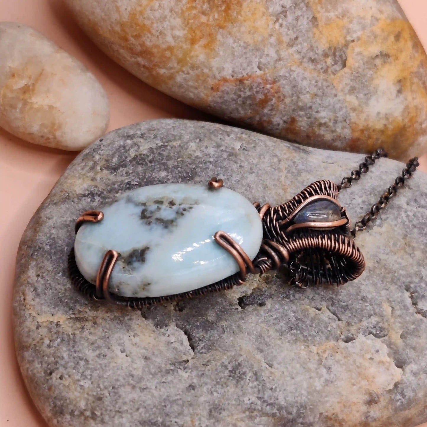 Bhumi - Larimar and Labradorite Necklace SA1 By Sanguine Aura Handcrafted Jewellery