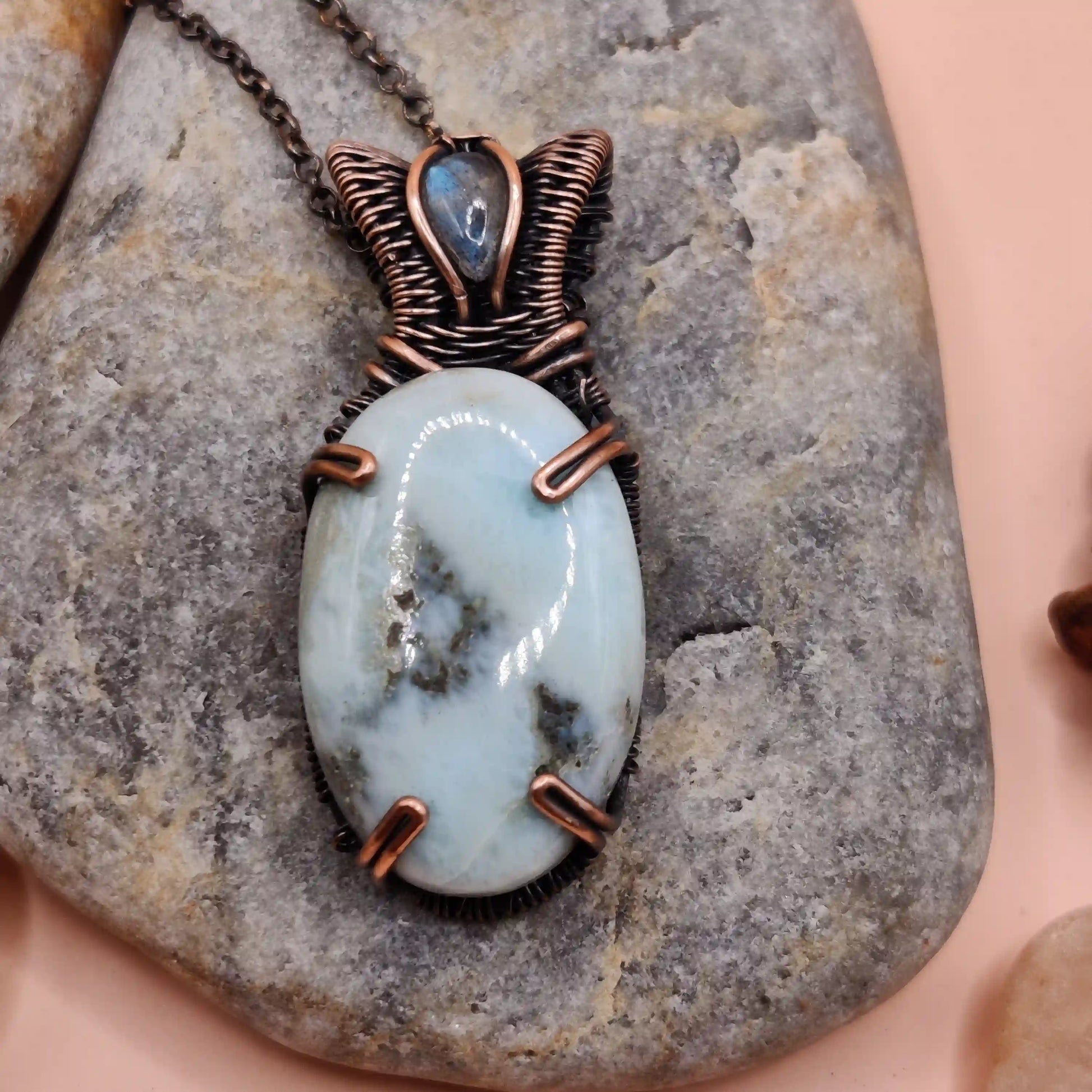 Bhumi - Larimar and Labradorite Necklace SA3 By Sanguine Aura Handcrafted Jewellery