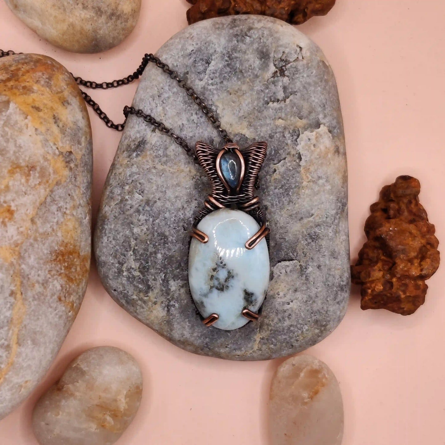 Bhumi - Larimar and Labradorite Necklace SA4 By Sanguine Aura Handcrafted Jewellery