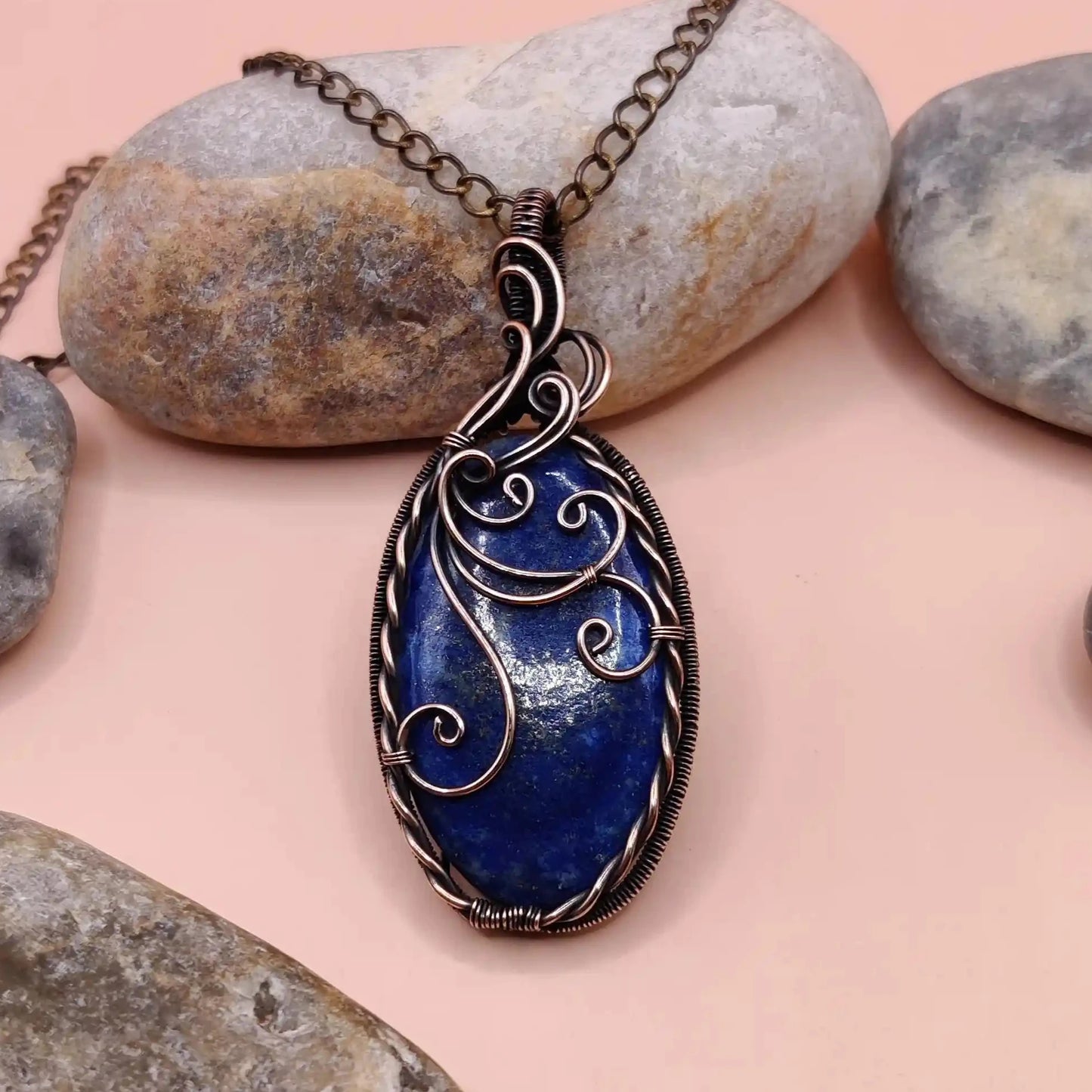 Bodhi 002 lapis lazuli copper pendant necklace handmade by sanguine aura handcrafted jewellery