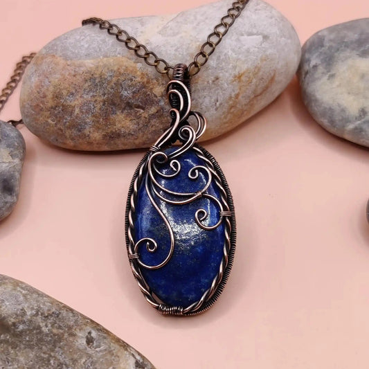 Bodhi 002 lapis lazuli copper pendant necklace handmade by sanguine aura handcrafted jewellery