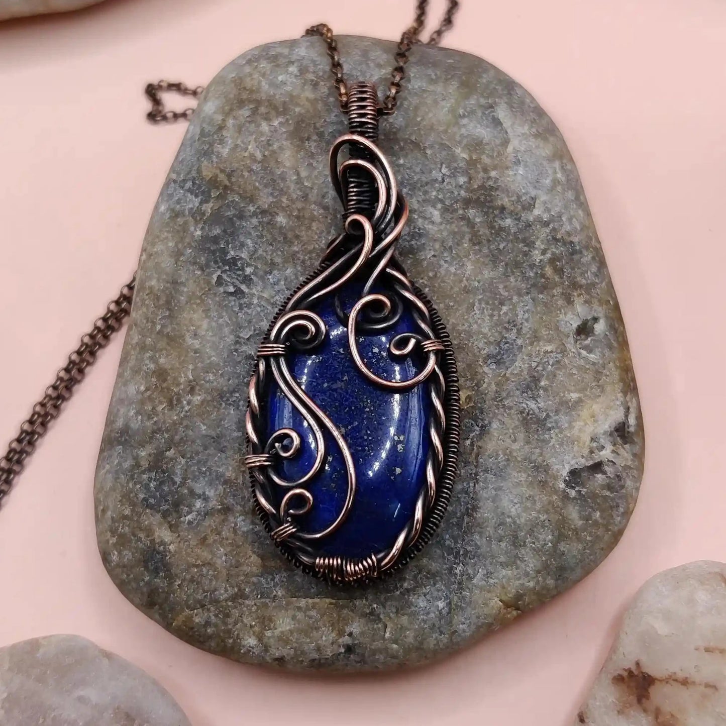 Bodhi 004 lapis lazuli copper pendant handcrafted by sanguine aura crystal jewellery