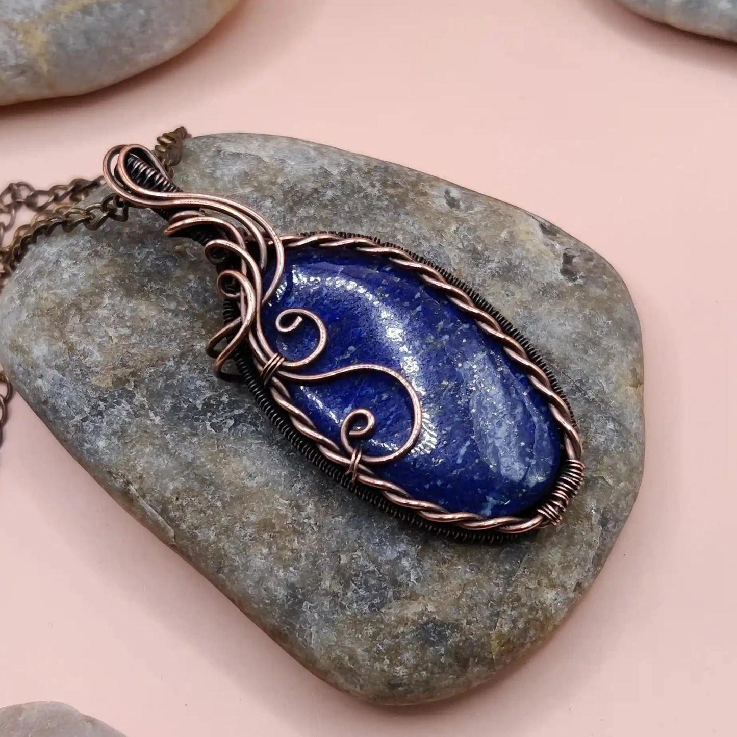 Bodhi 004 lapis lazuli copper pendant handmade by sanguine aura handcrafted jewellery