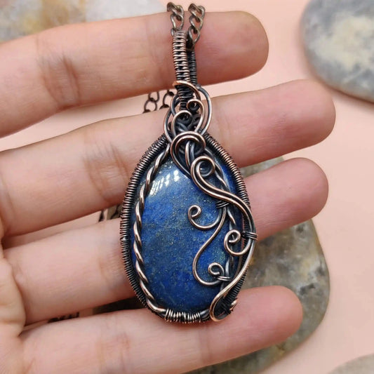 Bodhi 006 lapis lazuli copper pendant handmade by sanguine aura handcrafted crystal jewellery