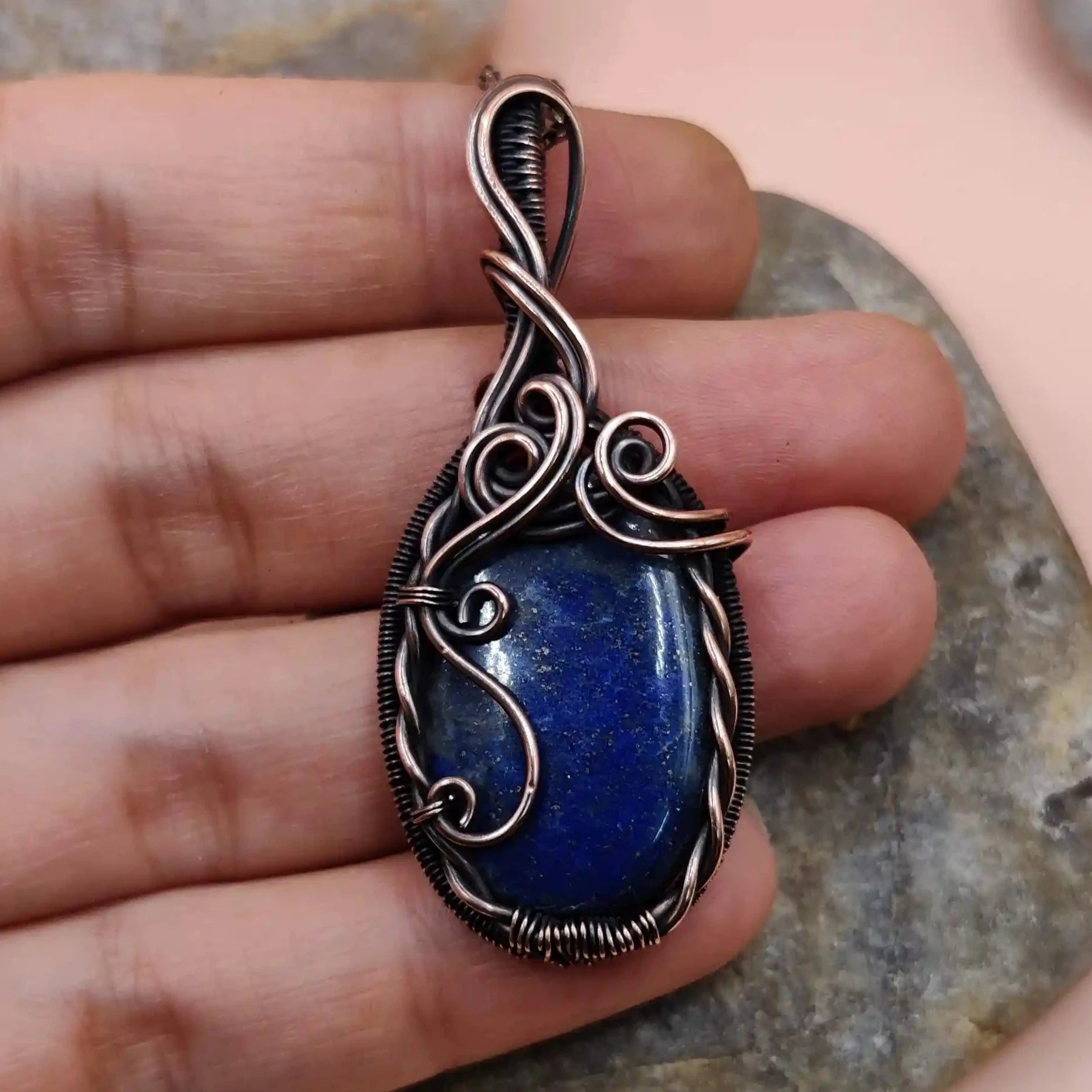 Bodhi 007 lapis lazuli copper pendant handmade by sanguine aura handcrafted crystal jewellery