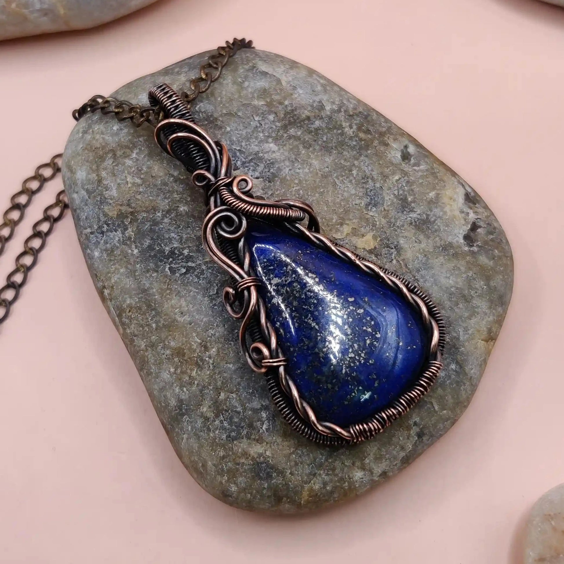 Bodhi 008 lapis lazuli copper pendant handmade by sanguine aura handcrafted crystal jewellery