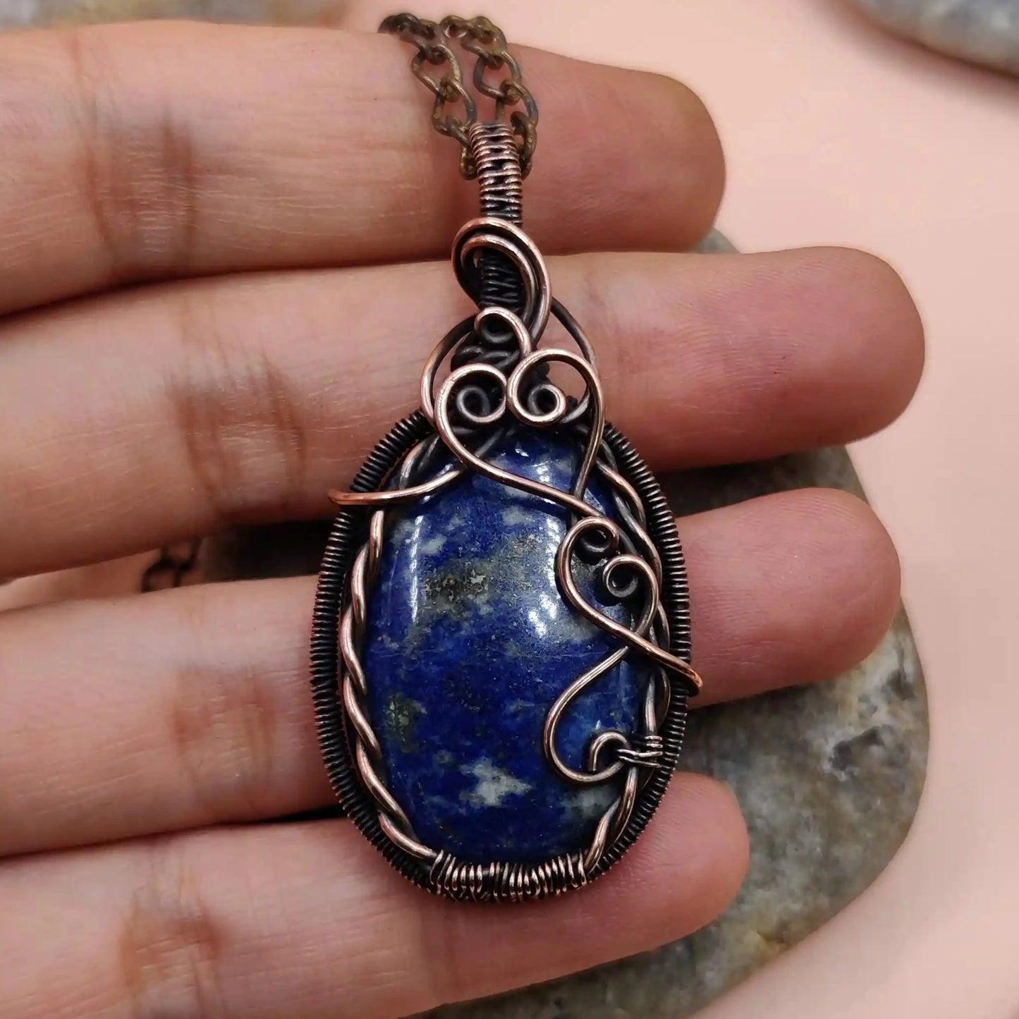 Bodhi 009 lapis lazuli copper pendant handmade by sanguine aura handcrafted crystal jewellery