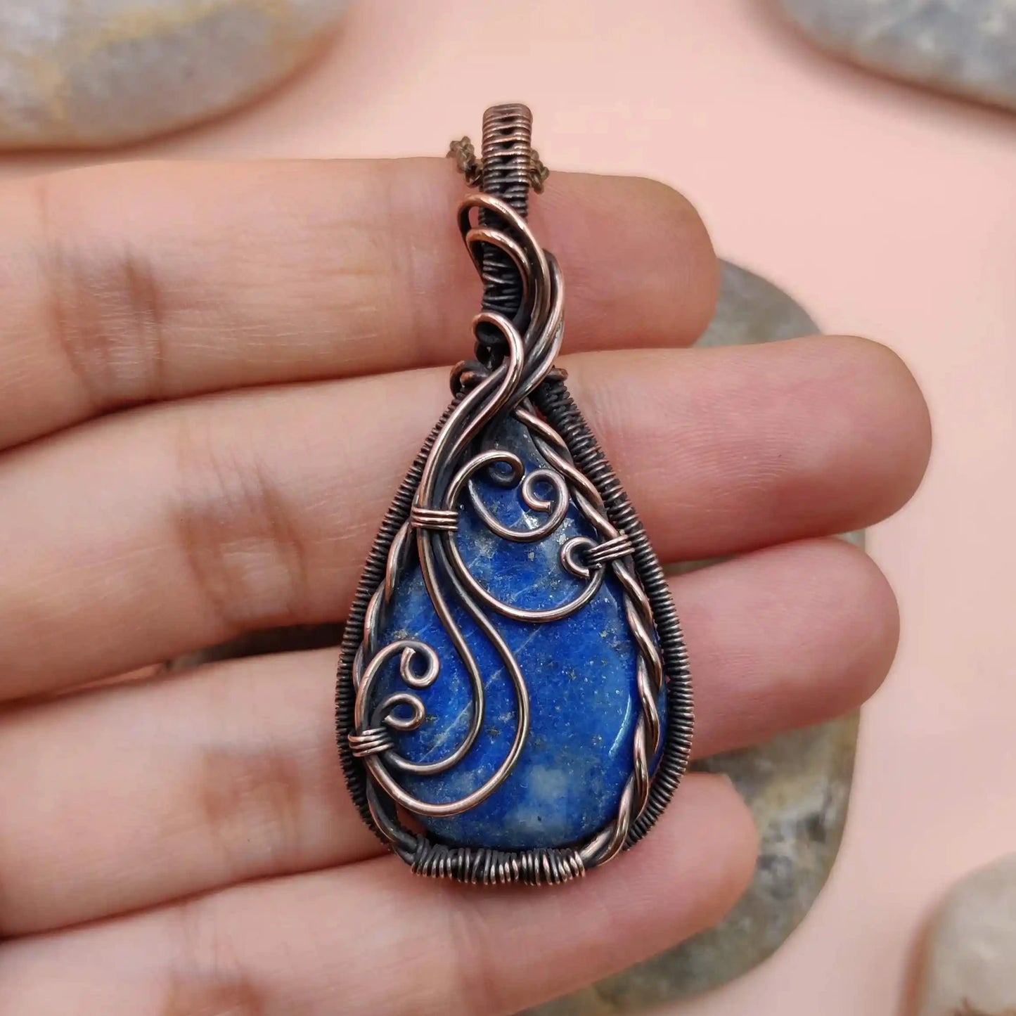 Bodhi 010 lapis lazuli copper pendant handmade3 by sanguine aura handcrafted jewellery