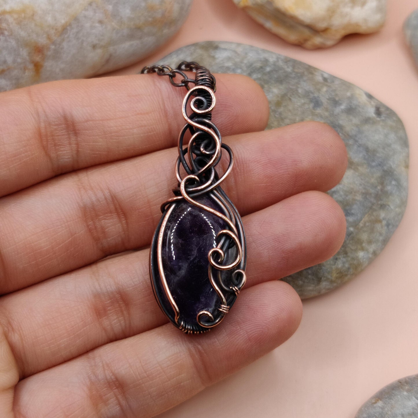 Carina - Amethyst Necklace By Sanguine Aura Handcrafted Jewellery. Healing Benefits Of Amethyst - eases stress, promotes sleep, and brings clarity.