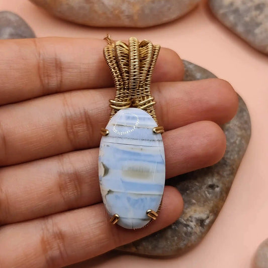 Chaitya - Blue Opal Necklace - 001 in brass designed by sanguine aura handcrafted jewellery