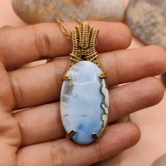 Chaitya - Blue Opal Necklace - 004 in brass designed by sanguine aura handcrafted jewellery
