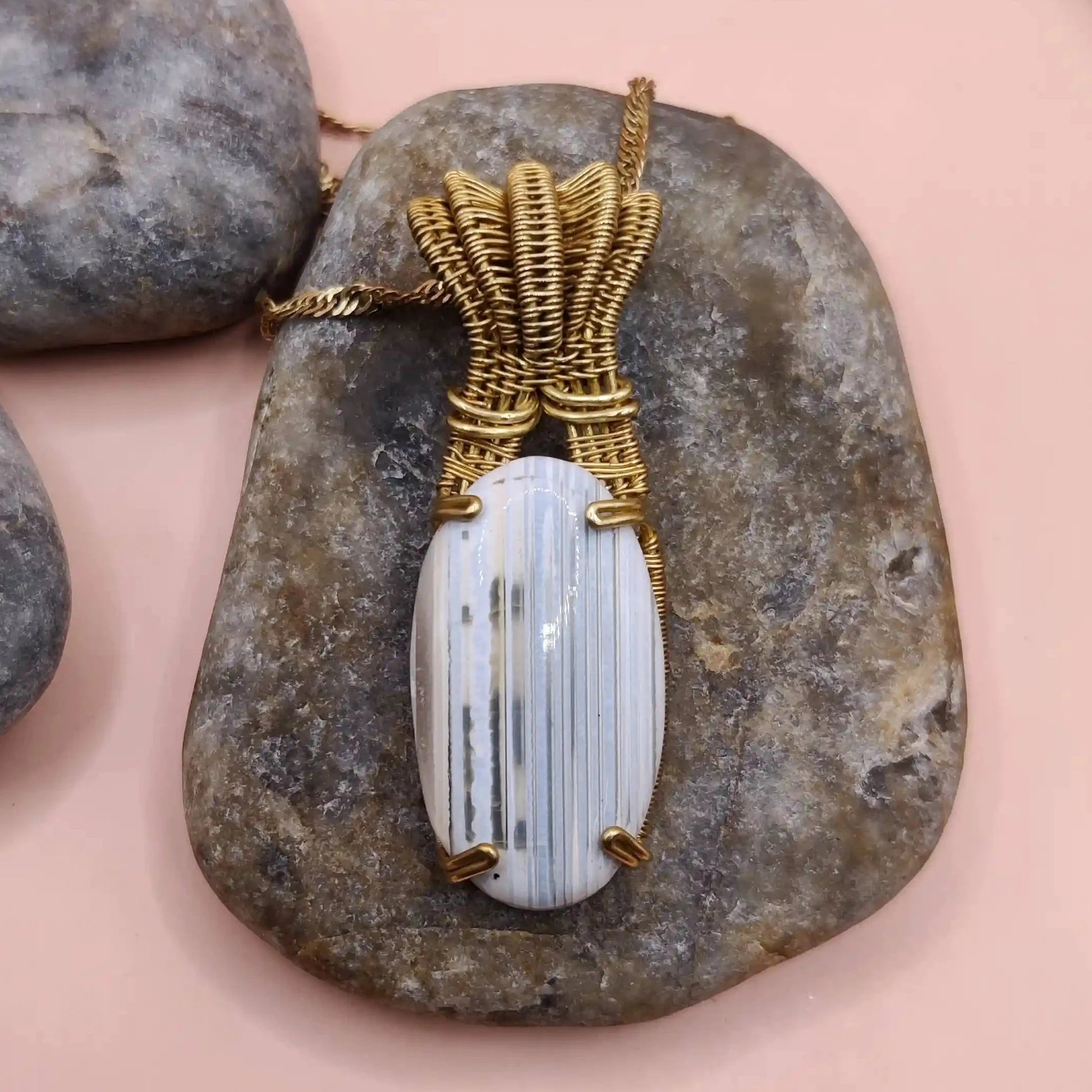 Chaitya - Blue Opal Necklace - 005 in brass designed by sanguine aura handcrafted jewellery