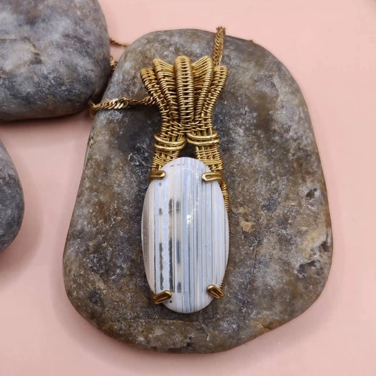 Chaitya - Blue Opal Necklace - 005 in brass designed by sanguine aura handcrafted jewellery
