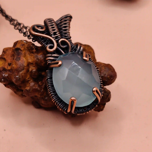 Chaitya Aqua Chalcedony Necklace -001 SA1 By Sanguine Aura Handcrafted Jewellery