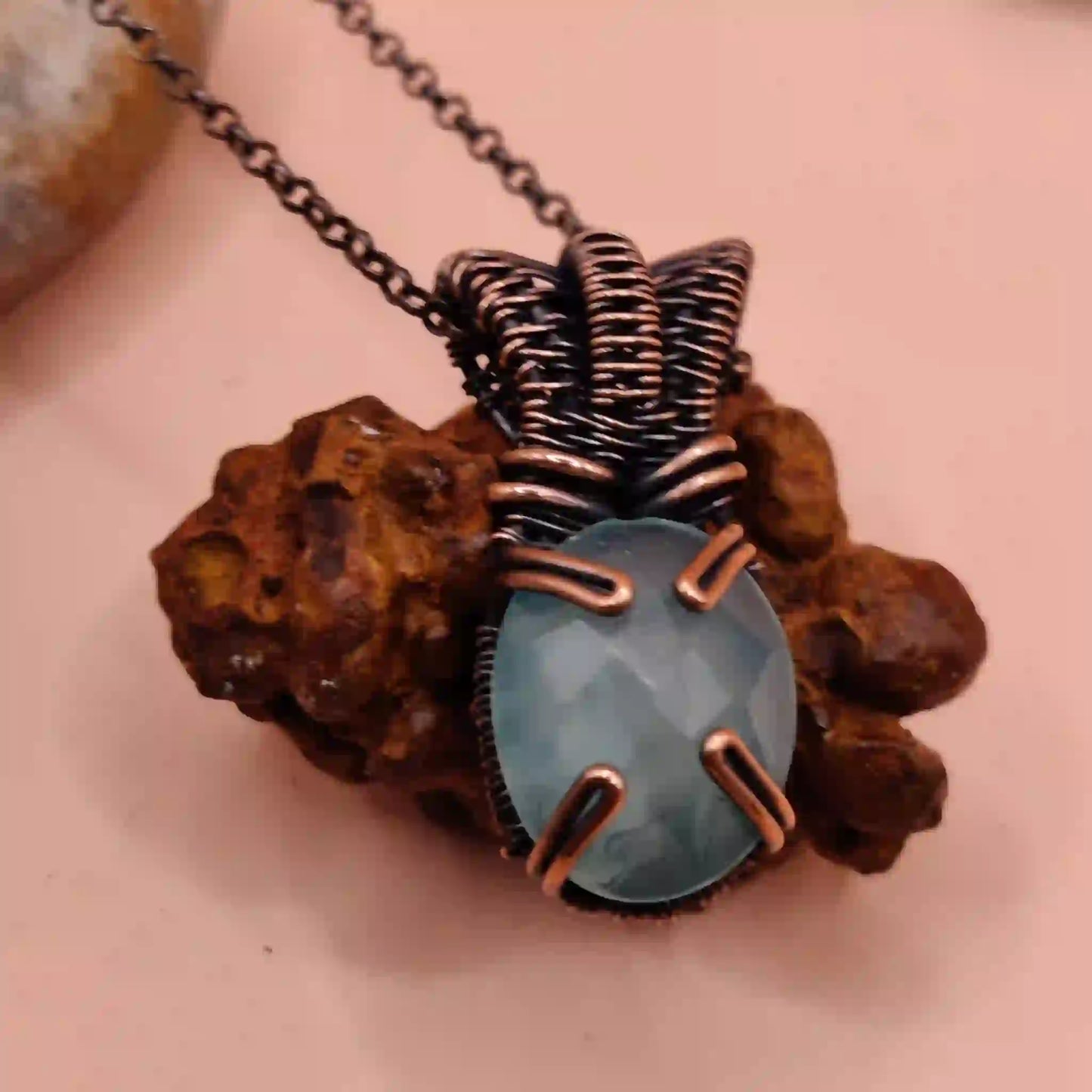 Chaitya Aqua Chalcedony Necklace -002 By Sanguine Aura Handcrafted Jewellery