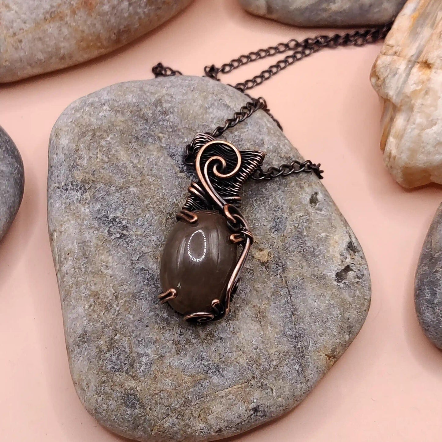 Chaitya Brown Moonstone Necklace SA1 By Sanguine Aura Handcrafted Jewellery