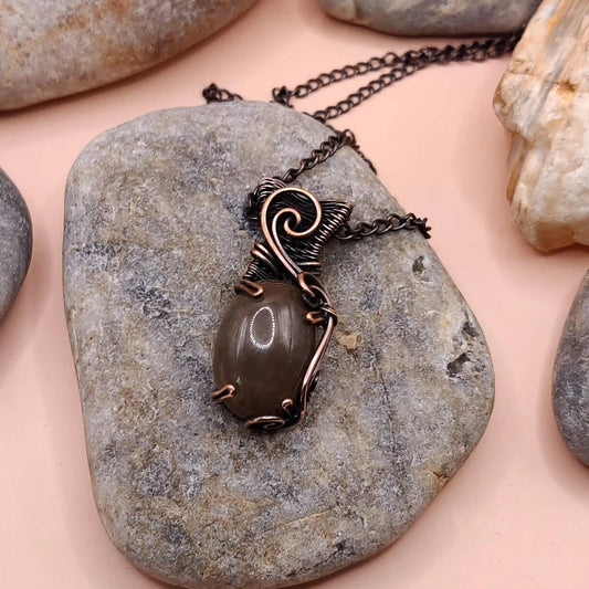 Chaitya Brown Moonstone Necklace SA1 By Sanguine Aura Handcrafted Jewellery