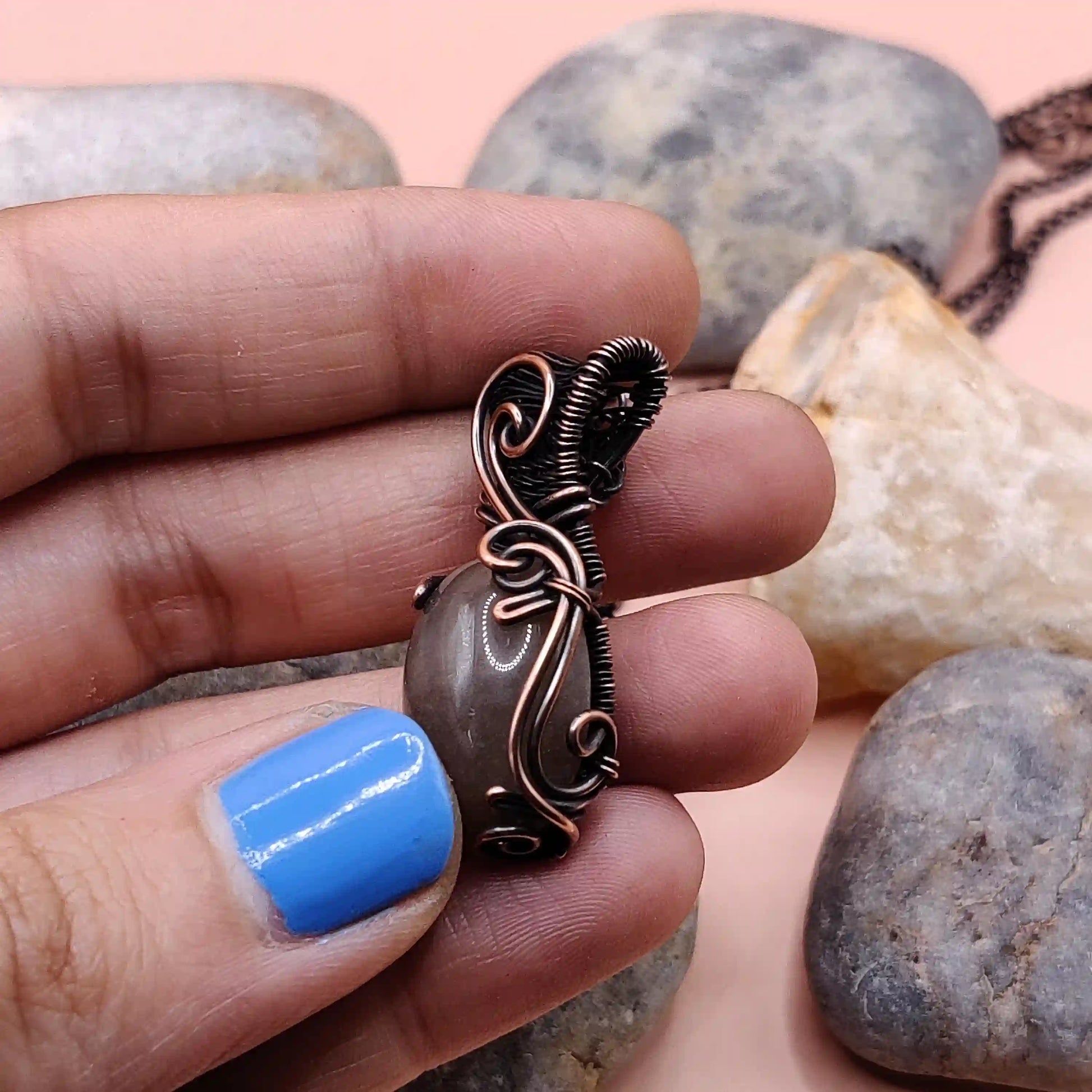 Chaitya Brown Moonstone Necklace SA2 By Sanguine Aura Handcrafted Jewellery