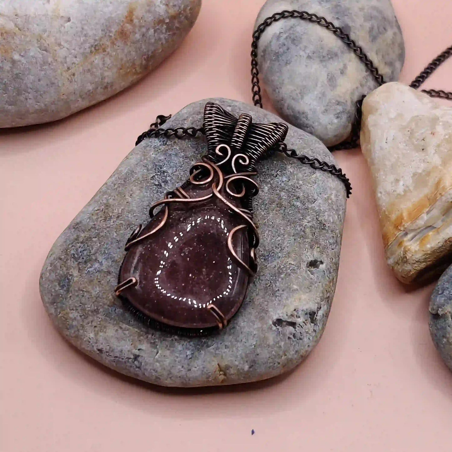 Chaitya Strawberry Quartz Necklace 002 SA2 By Sanguine Aura Handcrafted Jewellery