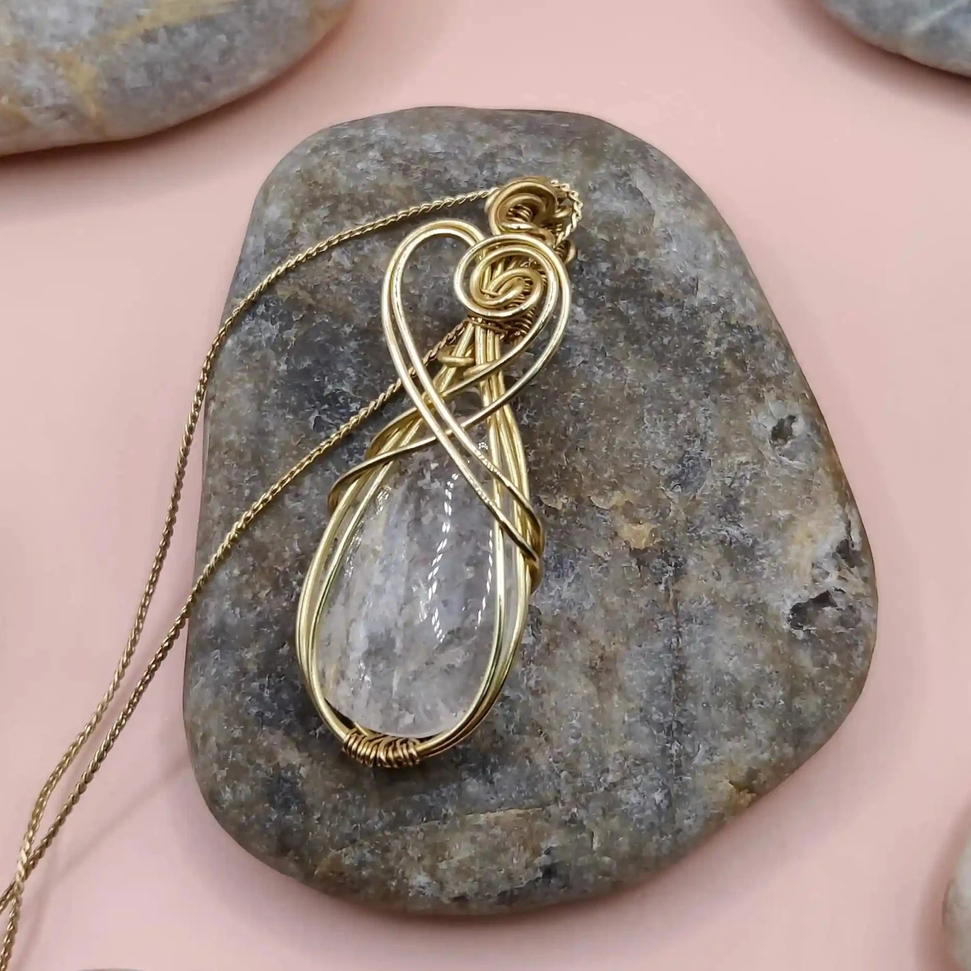 Chara 005 clear quartz necklace (crystal quartz pendant) designed by sanguine aura handcrafted crystal jewellery