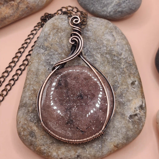 Chara strawberry quartz 001 pendant in antique copper made by sanguine aura handcrafted jewellery