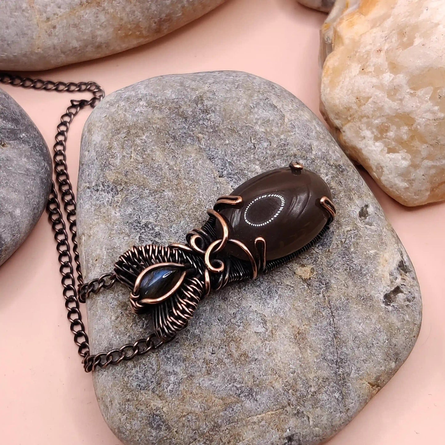 Daiva- Brown Moonstone And Labradorite Necklace SA1 By Sanguine Aura Handcrafted Jewellery