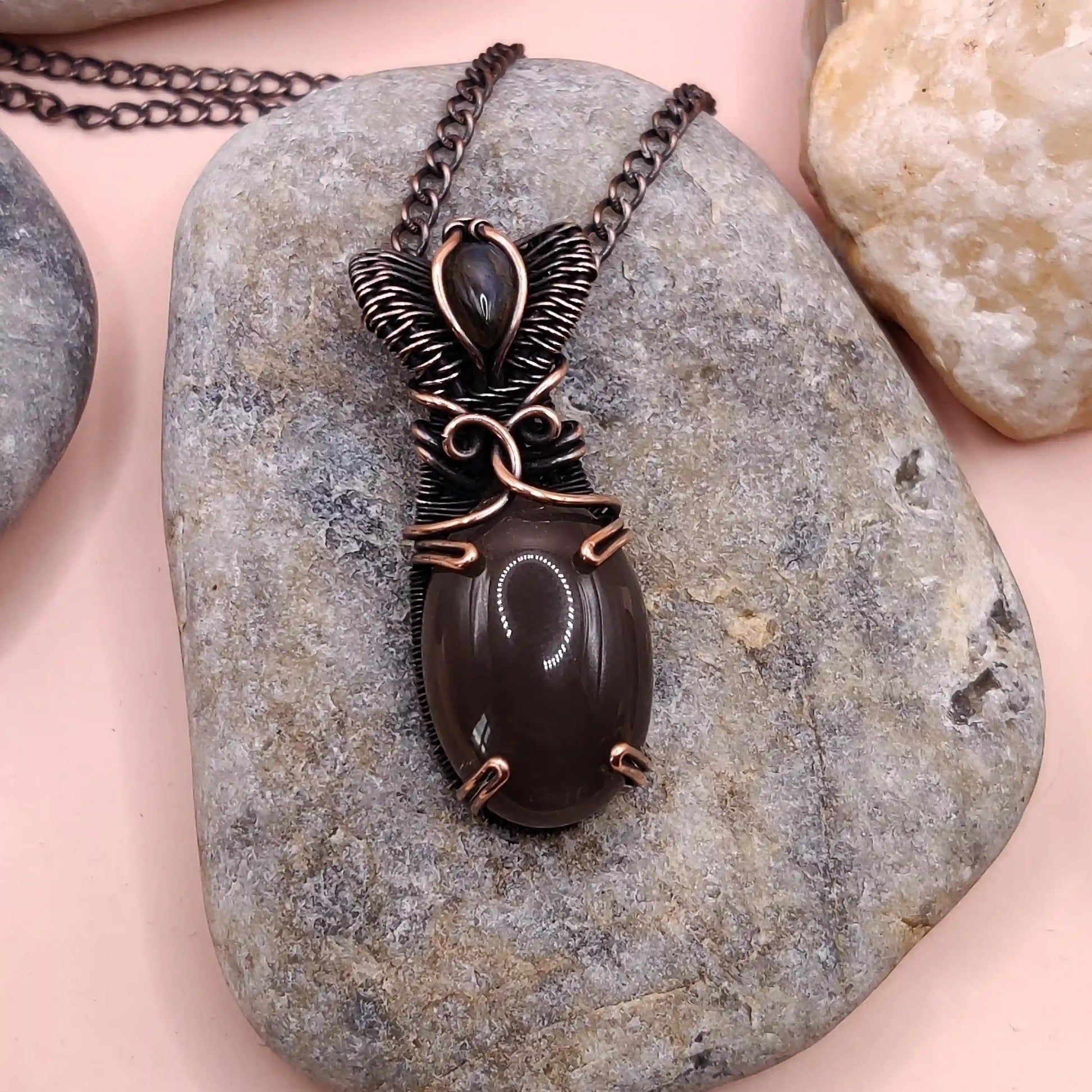 Daiva- Brown Moonstone And Labradorite Necklace SA2 By Sanguine Aura Handcrafted Jewellery