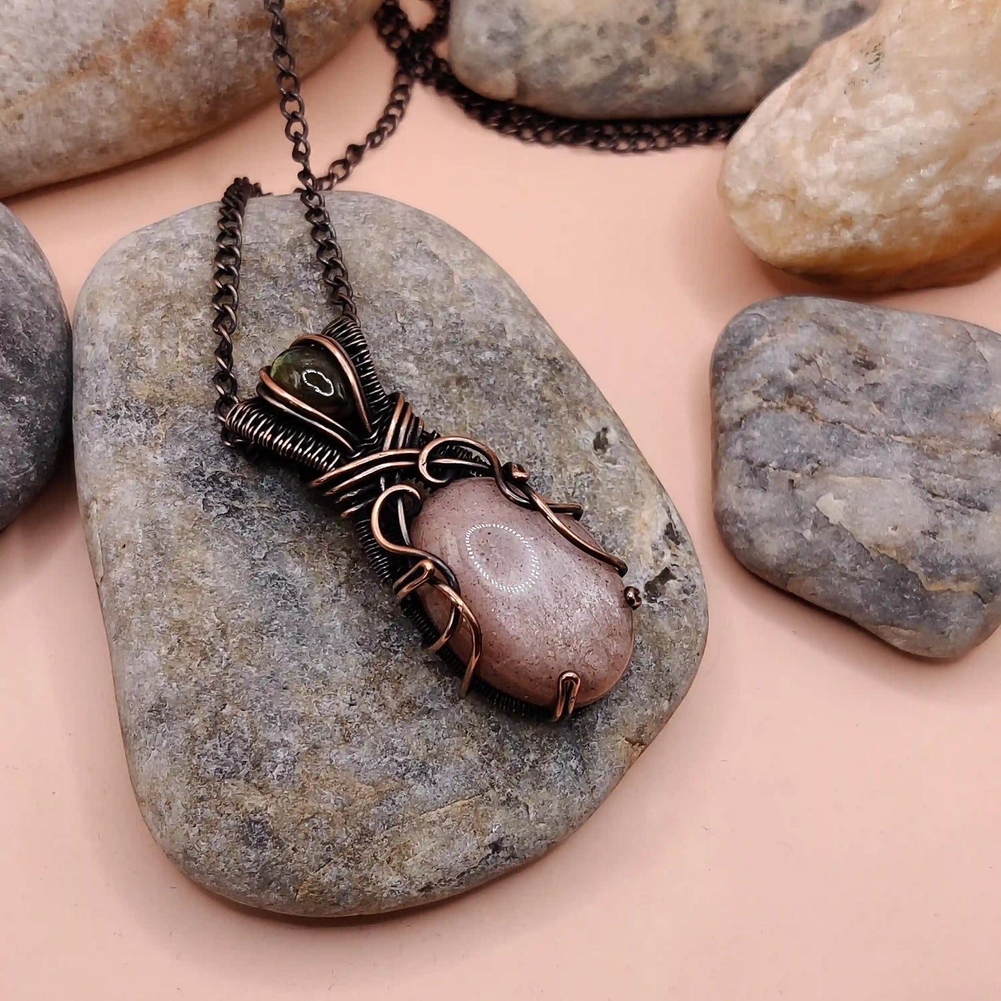 Daiva- Peach Moonstone And Labradorite Necklace By Sanguine Aura Handcrafted Jewellery