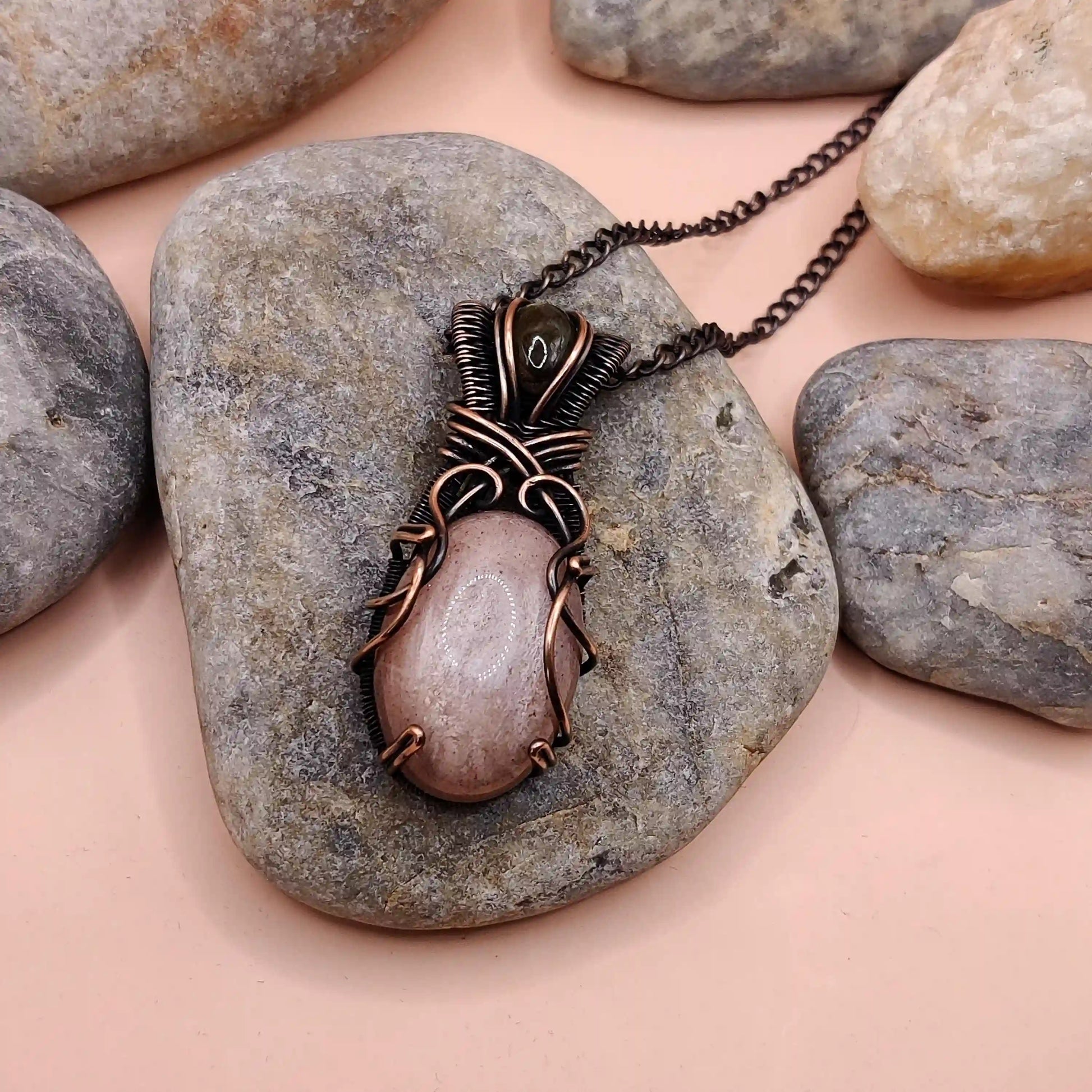Daiva- Peach Moonstone And Labradorite Necklace SA1 By Sanguine Aura Handcrafted Jewellery