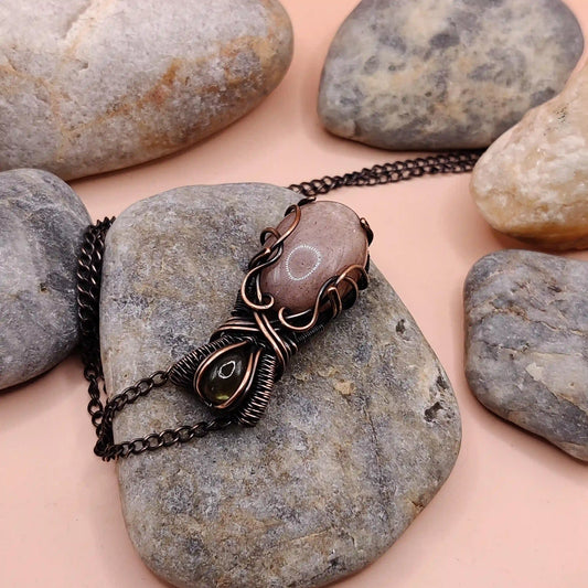 Daiva- Peach Moonstone And Labradorite Necklace SA2 By Sanguine Aura Handcrafted Jewellery