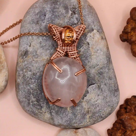 Daiva- Rose Quartz And Citrine Necklace By Sanguine Aura Handcrafted Jewellery