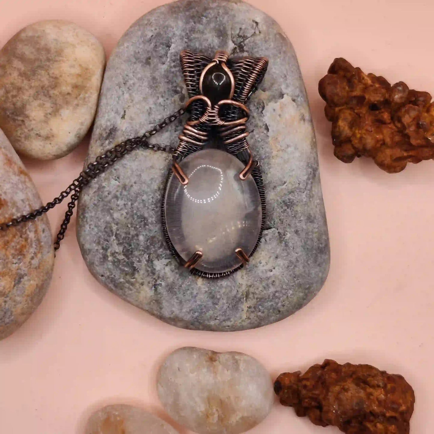 Daiva- Rose Quartz And Labradorite Necklace -001 By Sanguine Aura Handcrafted Jewellery