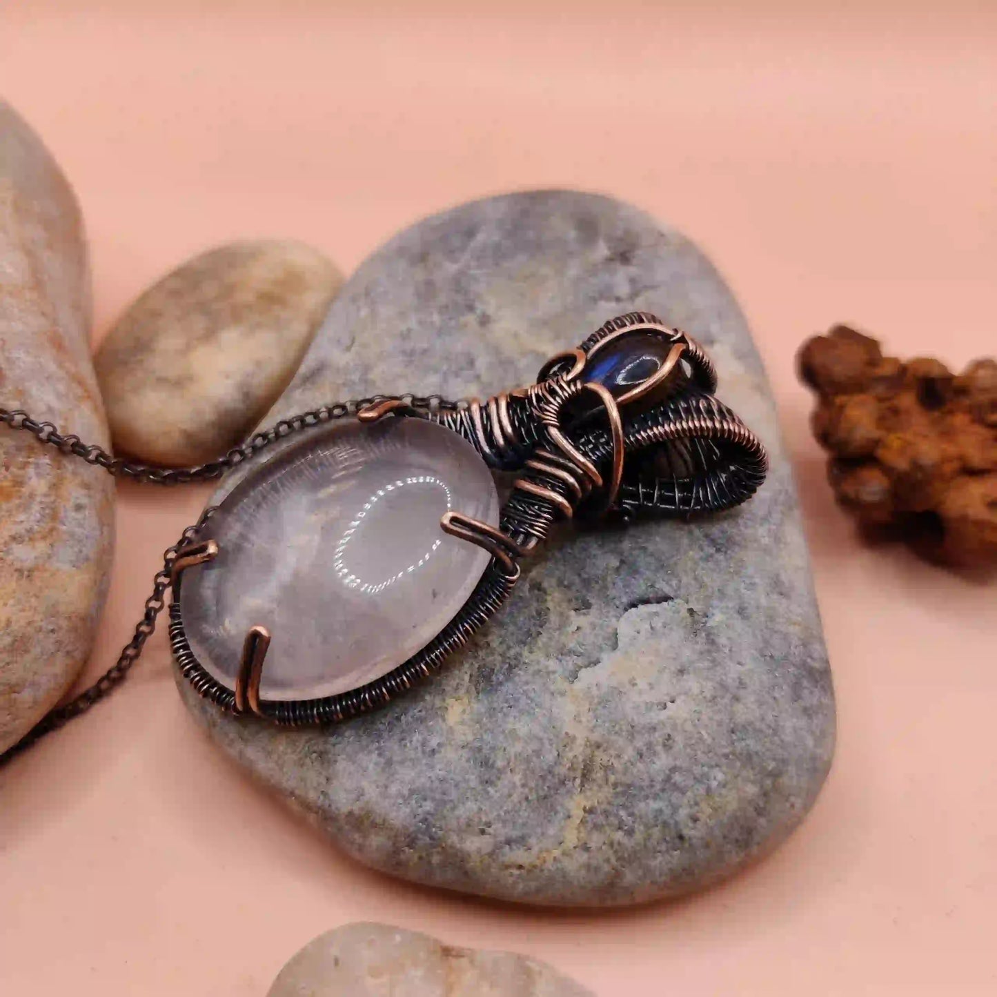 Daiva- Rose Quartz And Labradorite Necklace -001 SA1 By Sanguine Aura Handcrafted Jewellery