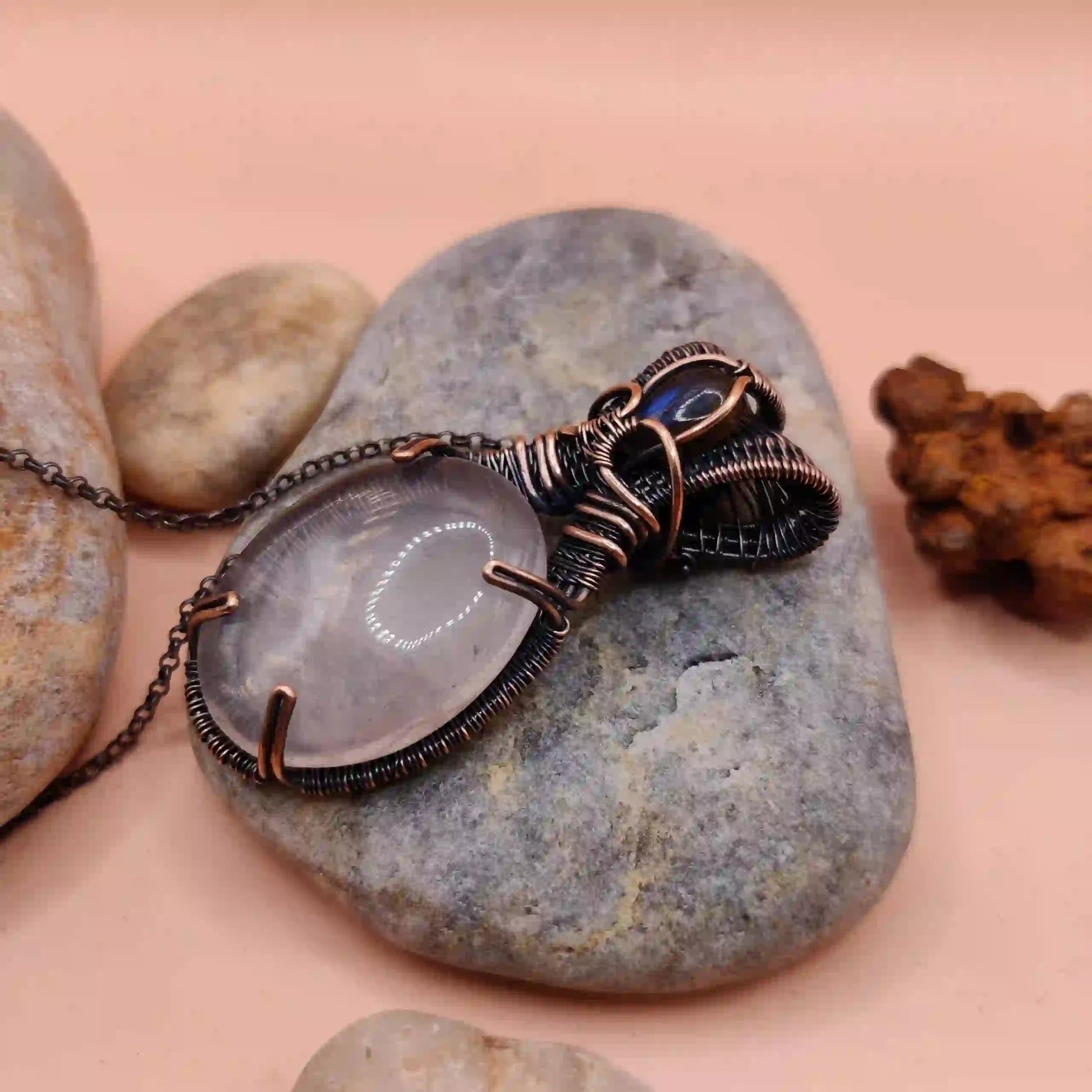 Daiva- Rose Quartz And Labradorite Necklace -001 SA1 By Sanguine Aura Handcrafted Jewellery