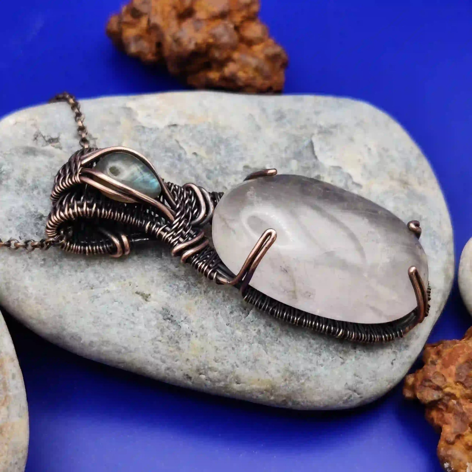 Daiva- Rose Quartz And Labradorite Necklace -003 By Sanguine Aura Handcrafted Jewellery