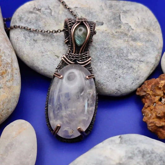 Daiva- Rose Quartz And Labradorite Necklace -003 SA1 By Sanguine Aura Handcrafted Jewellery