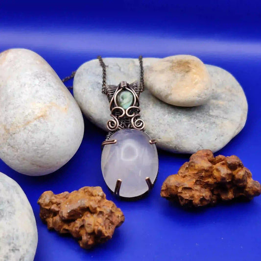 Daiva- Rose Quartz And Labradorite Necklace -005 By Sanguine Aura Handcrafted Jewellery