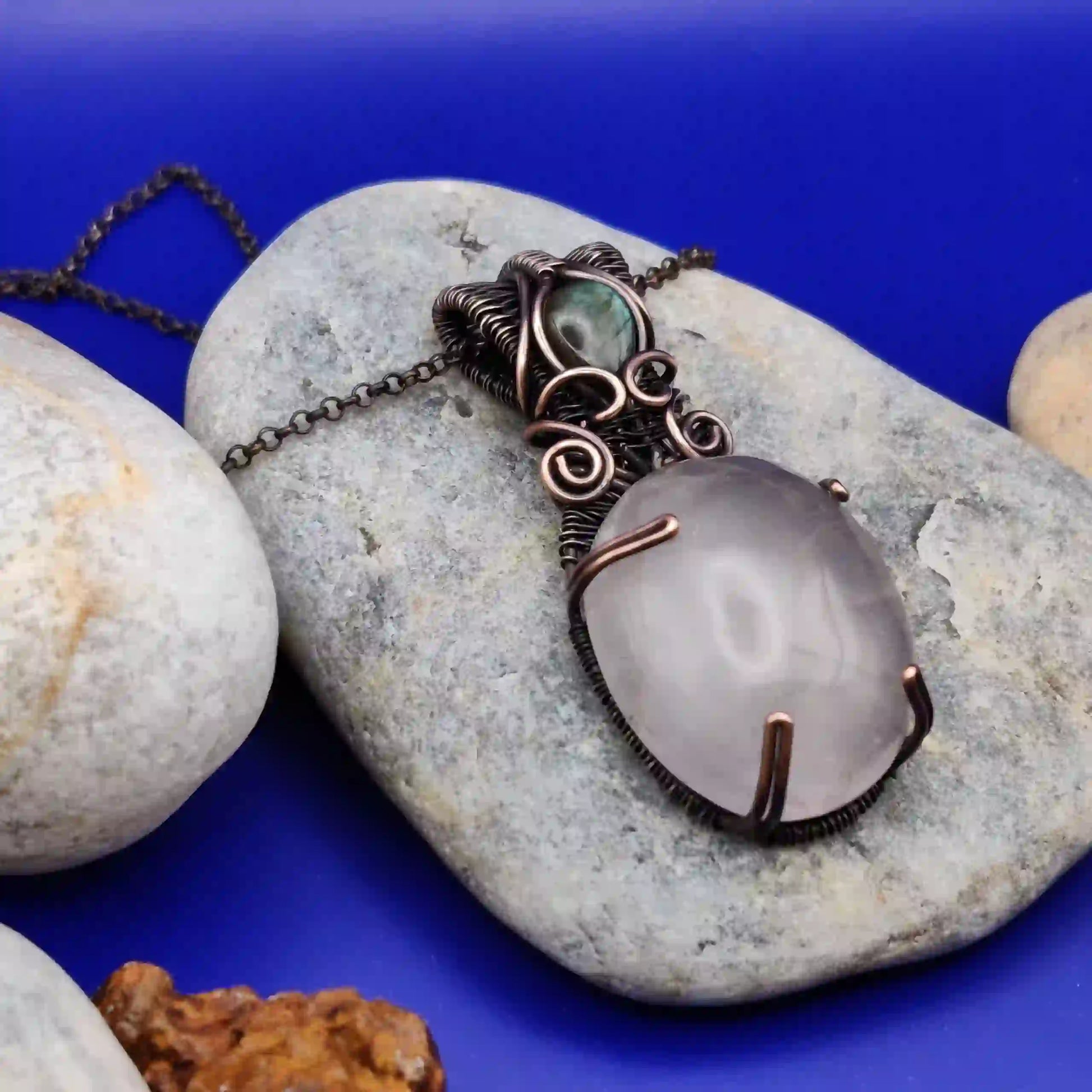 Daiva- Rose Quartz And Labradorite Necklace -005 SA1 By Sanguine Aura Handcrafted Jewellery