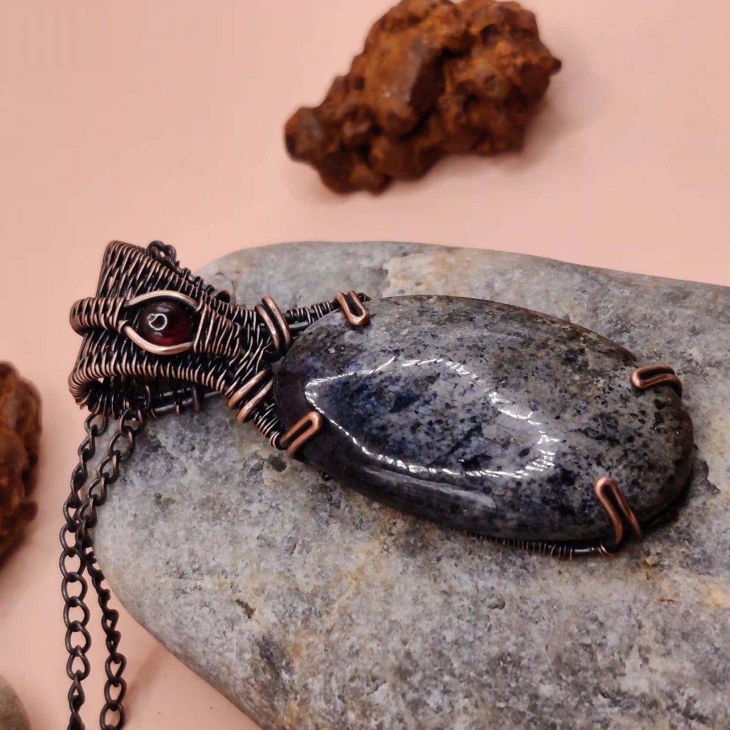Daiva - Dumortierite and Garnet necklace SA3 By Sanguine Aura Handcrafted Jewellery